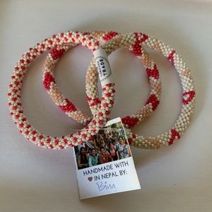 Aid Through Trade Flamingo Set Three Bracelets NWT + 4 Just Added Silver/Black